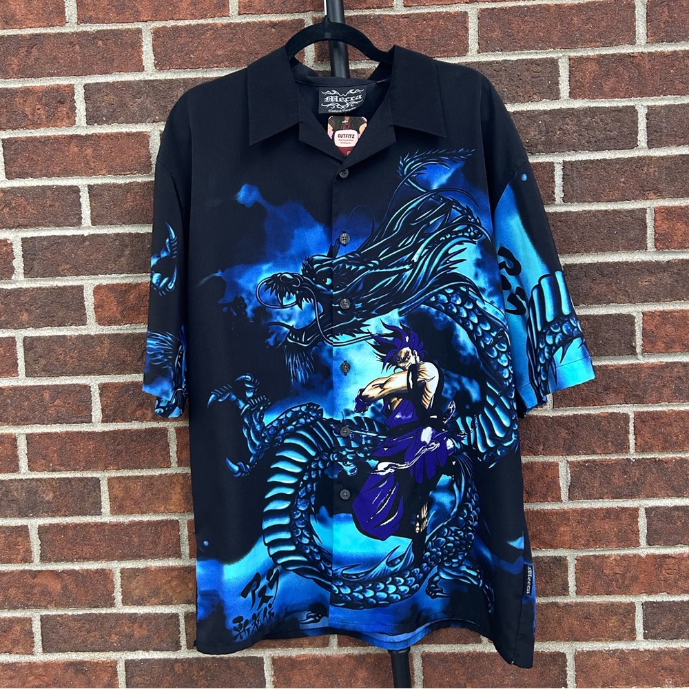 Y2K streetwear anime dragon button up